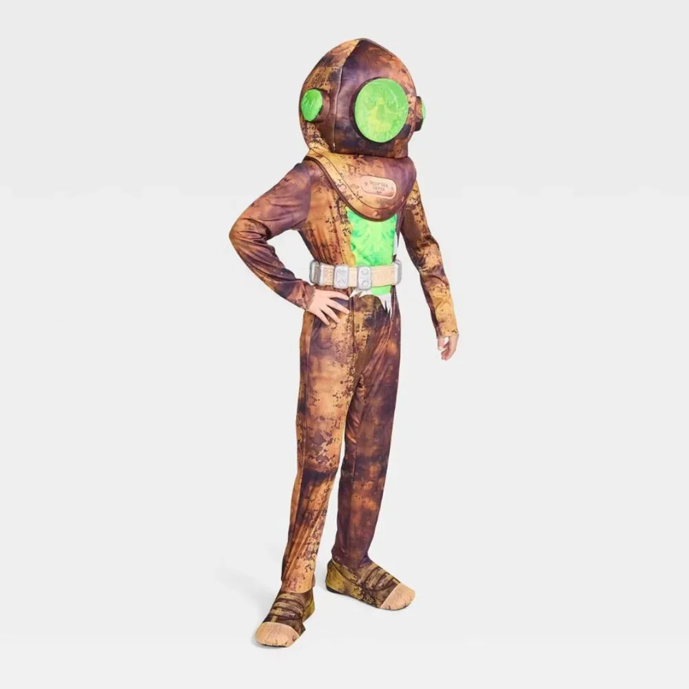 Boys Light Up Deep Sea Diver Halloween Costume 10/12 Unisex Jumpsuit